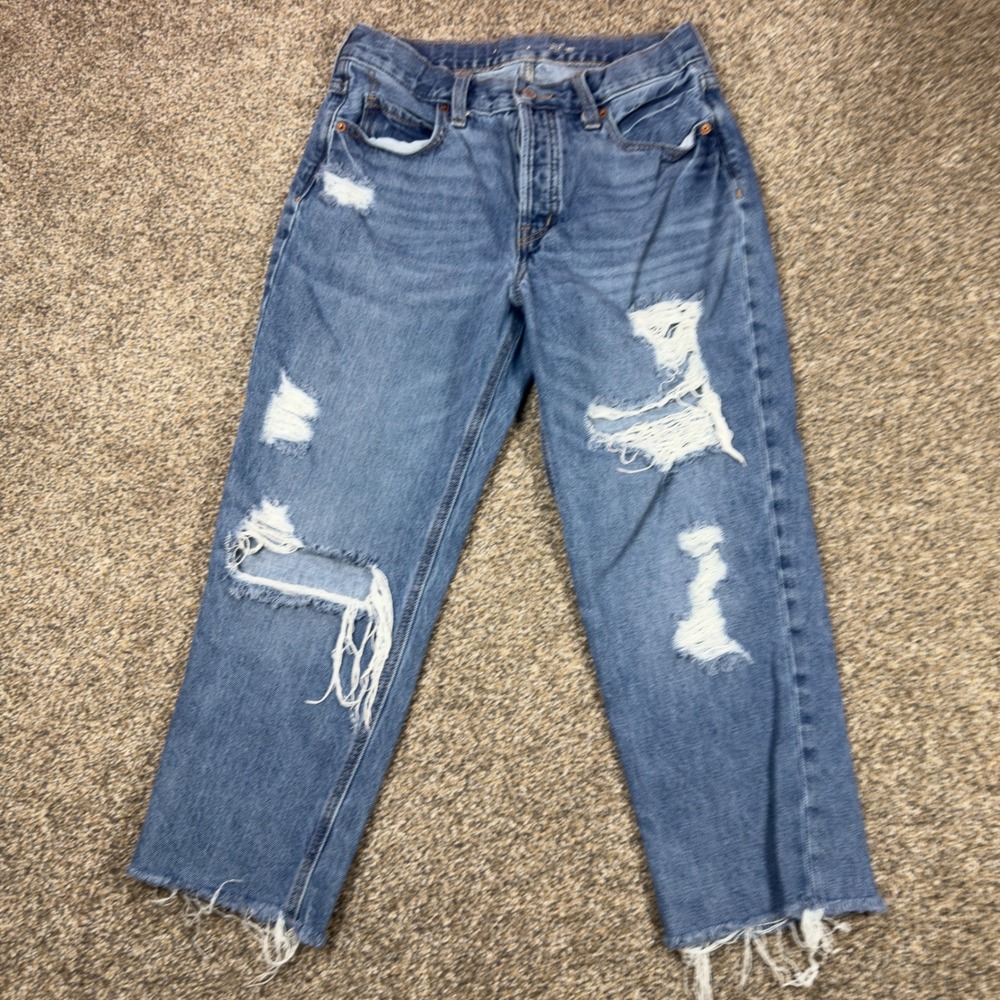 Old Navy Womens High Rise Slouchy Straight Distressed Jeans Blue 4 Button Fly